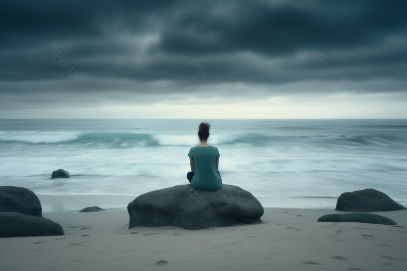 女人在海滩上练习打坐冥想背景图,高清,摄影图,摄影图片,图片大全,摄影图免费下载